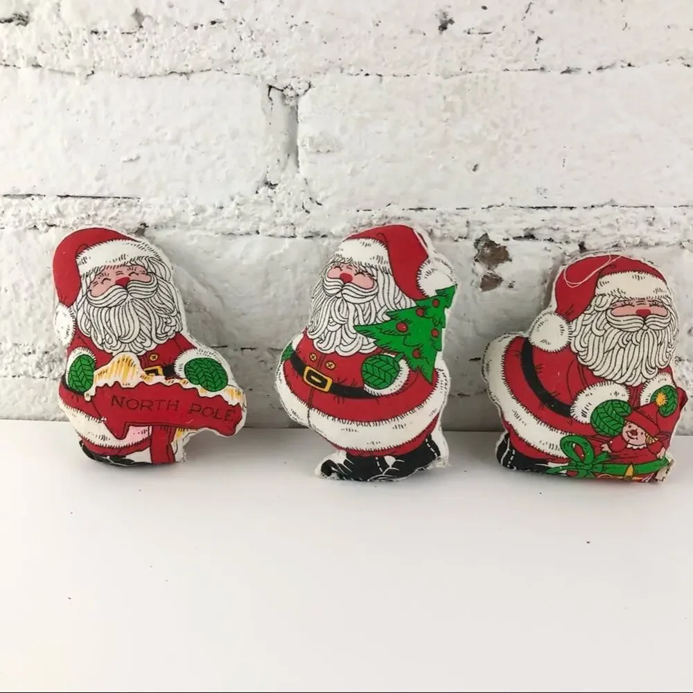 Vintage Handmade Cloth Santa Christmas Ornaments